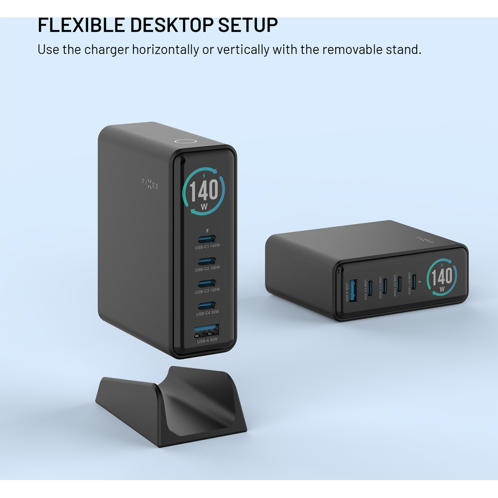 FIXED-GaN-nabijeci-stanice-s-displejem-USB-C-a-USB-PD-3-2-140W-cerna
