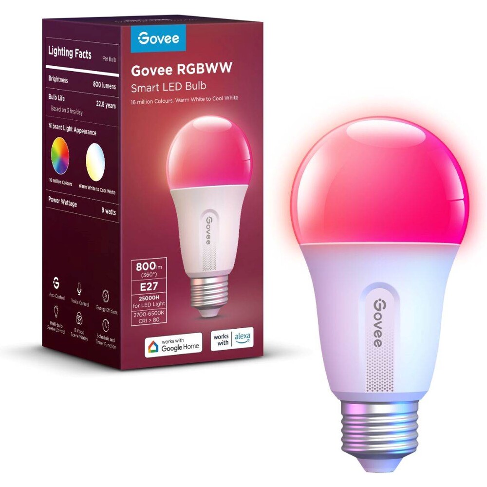 Govee-Smart-zarovka-RGBWW-9W-60W-800lm-E27-Long-Life