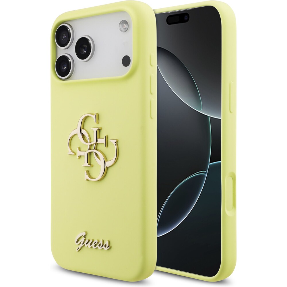 Guess-Liquid-Silicone-4G-Metal-Logo-kryt-iPhone-17-Pro-Max-zluty