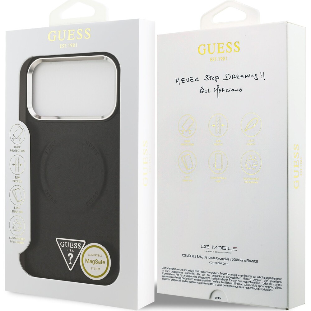 Guess-PU-Leather-Triangle-Logo-MagSafe-kryt-iPhone-17-Pro-Max-cerny