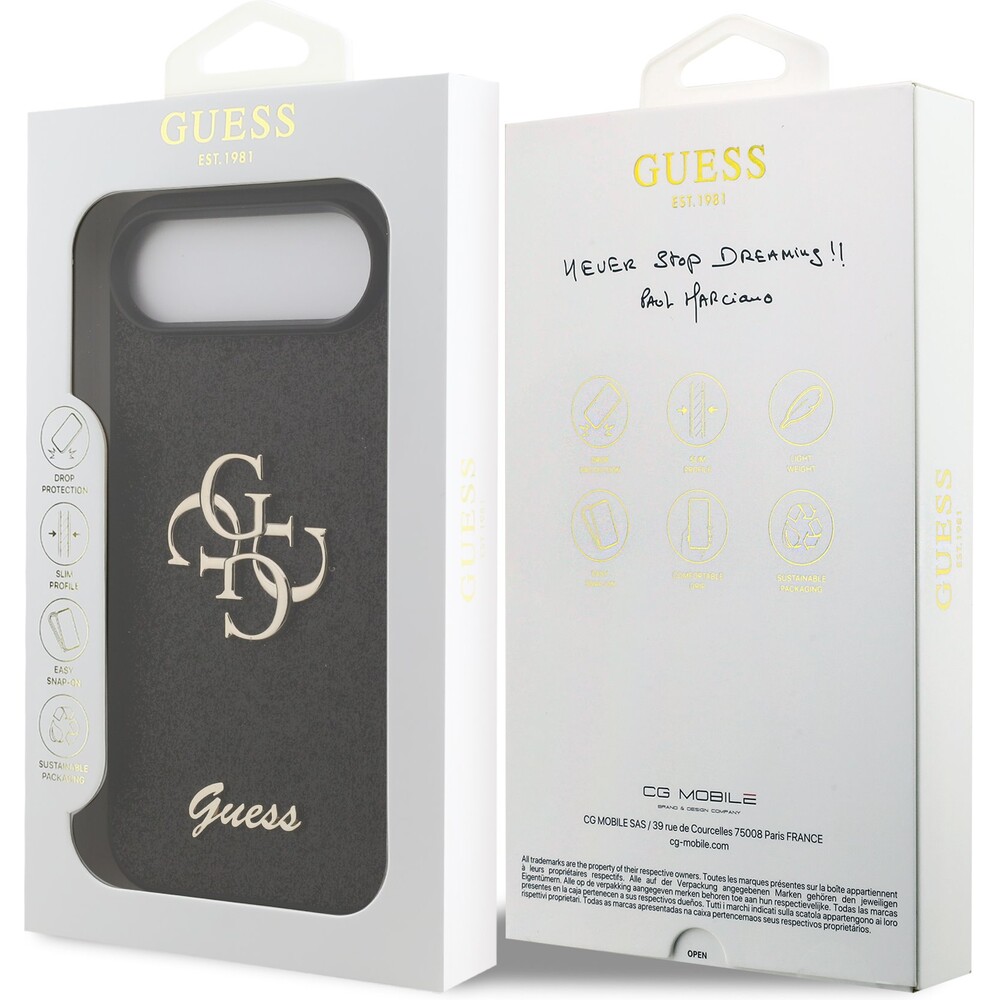 Guess-PU-Fixed-Glitter-4G-Metal-Logo-kryt-iPhone-Air-cerny
