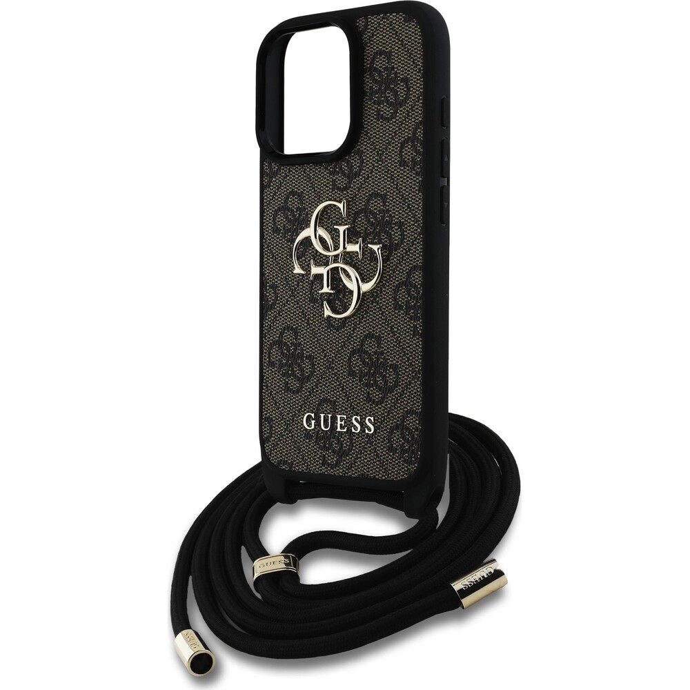 Guess-PU-4G-Metal-Logo-Crossbody-popruh-kryt-iPhone-15-Pro-Max-hnedy