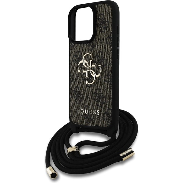 Guess-PU-4G-Metal-Logo-Crossbody-popruh-kryt-iPhone-15-Pro-Max-hnedy