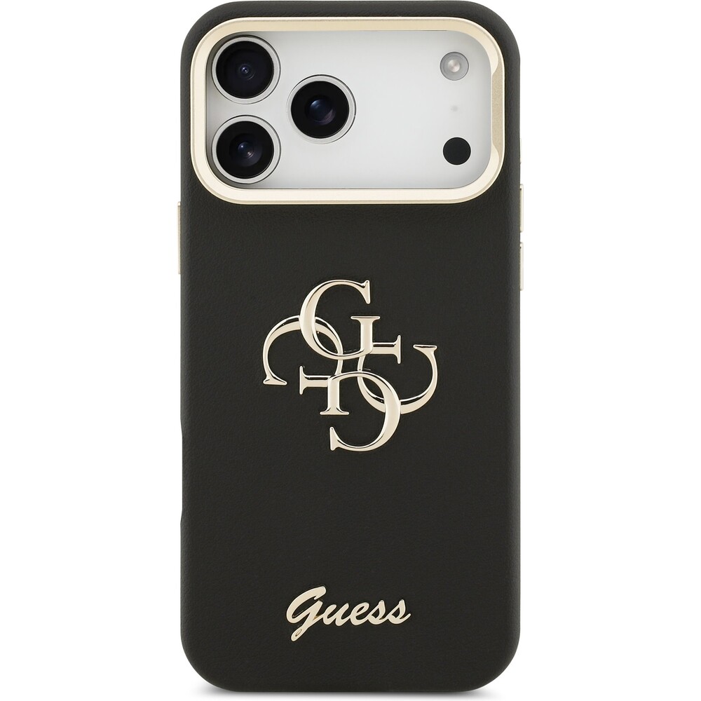 Guess-PU-Grained-4G-Logo-Stand-Camera-Frame-kryt-iPhone-17-Pro-Max-cerny