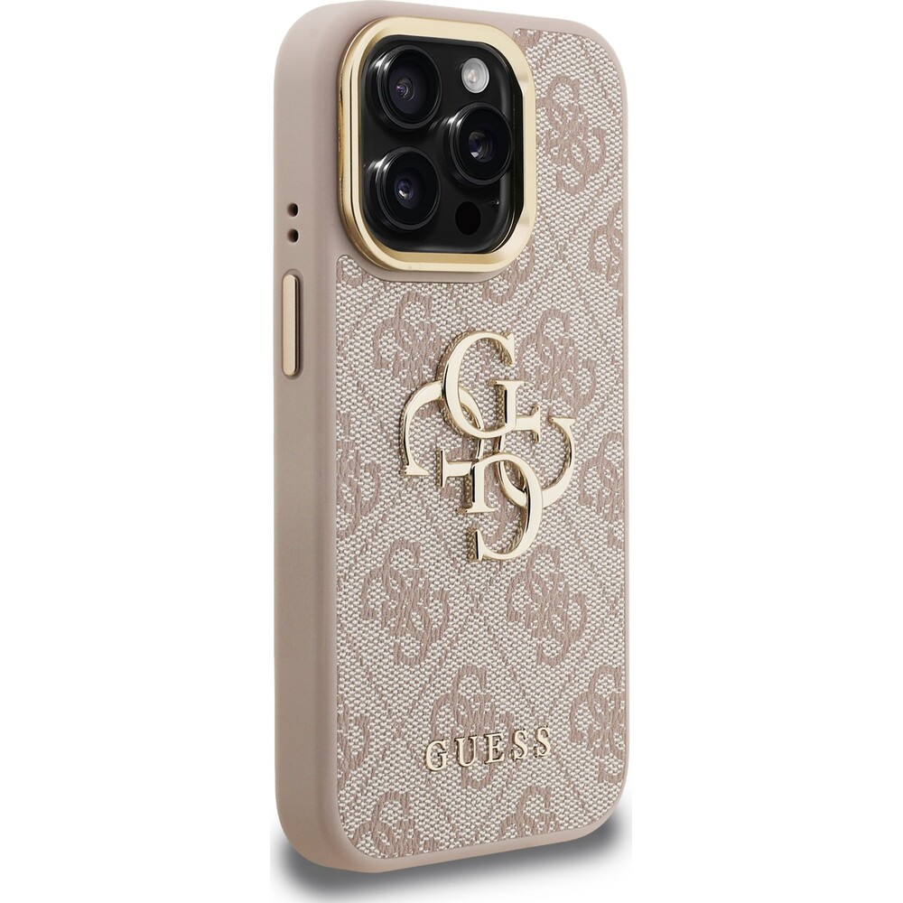 Guess-PU-4G-Metal-Logo-Stand-Camera-Frame-kryt-iPhone-15-Pro-Max-ruzovy