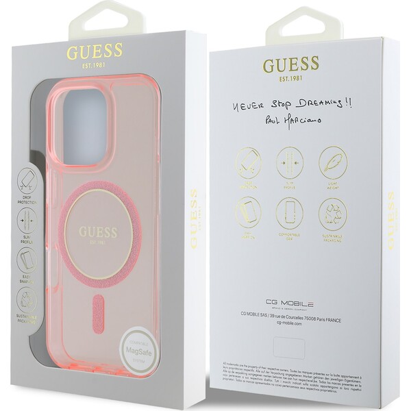 Guess-IML-Glitter-Ring-MagSafe-kryt-pro-iPhone-16-Pro-ruzovy