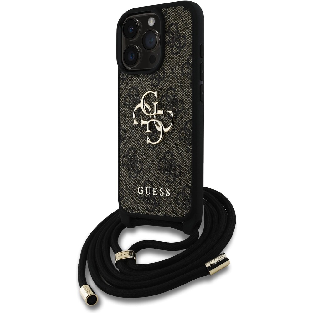 Guess-PU-4G-Metal-Logo-Crossbody-popruh-kryt-iPhone-15-Pro-Max-hnedy