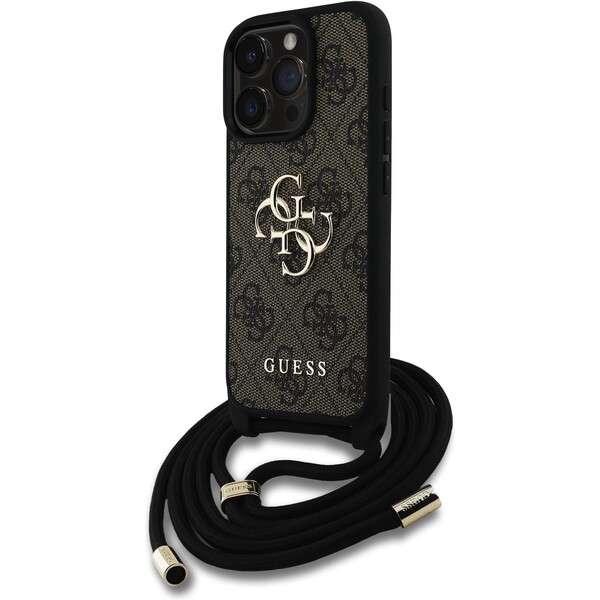 Guess-PU-4G-Metal-Logo-Crossbody-popruh-kryt-iPhone-15-Pro-Max-hnedy