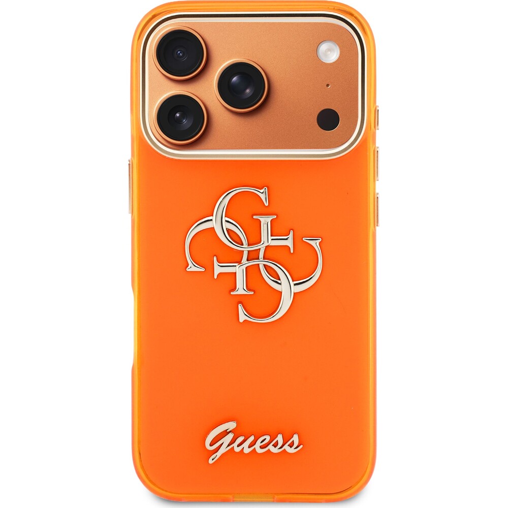 Guess-IML-4G-Script-Metal-Logo-kryt-iPhone-17-Pro-oranzovy