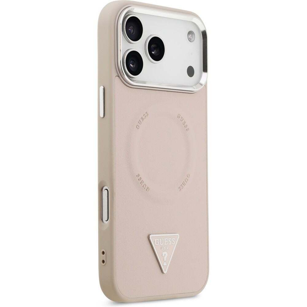Guess-PU-Leather-Triangle-Logo-MagSafe-kryt-iPhone-17-Pro-Max-ruzovy