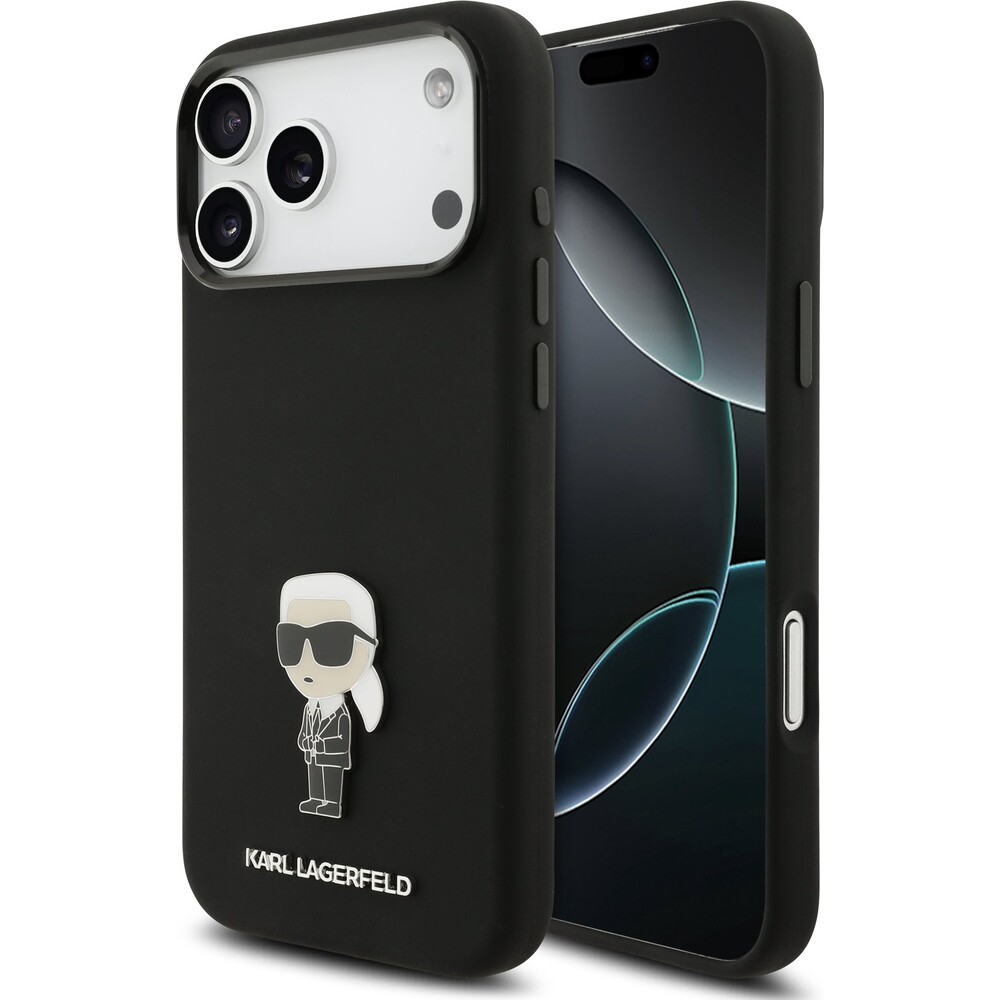 Karl-Lagerfeld-Liquid-Silicone-Metal-Ikonik-kryt-iPhone-17-Pro-Max-cerny