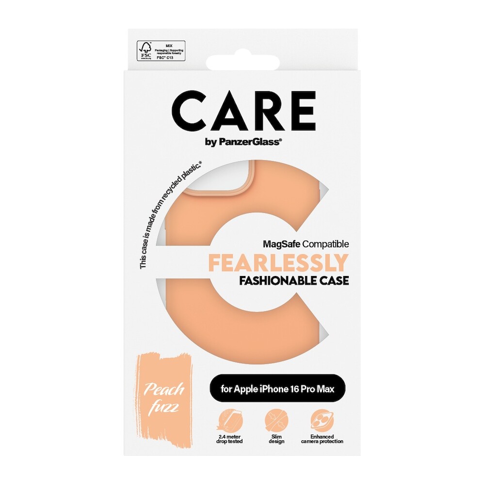 PanzerGlass-CARE-kryt-Apple-iPhone-16-Pro-Max-MagSafe-Fearlessly-broskvovy