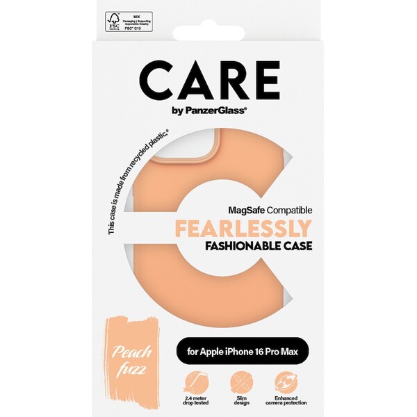PanzerGlass-CARE-kryt-Apple-iPhone-16-Pro-Max-MagSafe-Fearlessly-broskvovy