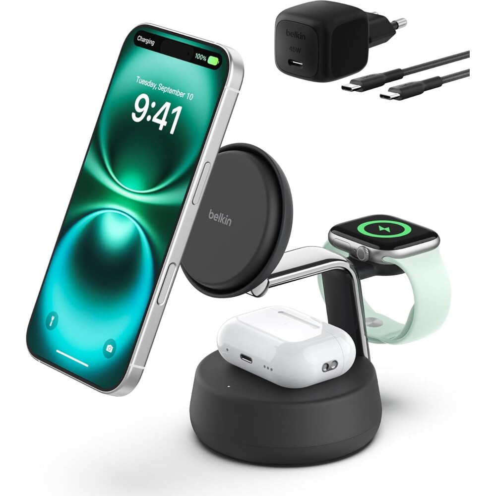 Belkin-UltraCharge-PRO-Qi2-25W-3v1-MagSafe-nabijecka-pro-iPhone-Apple-Watch-AirPods-tmave-seda