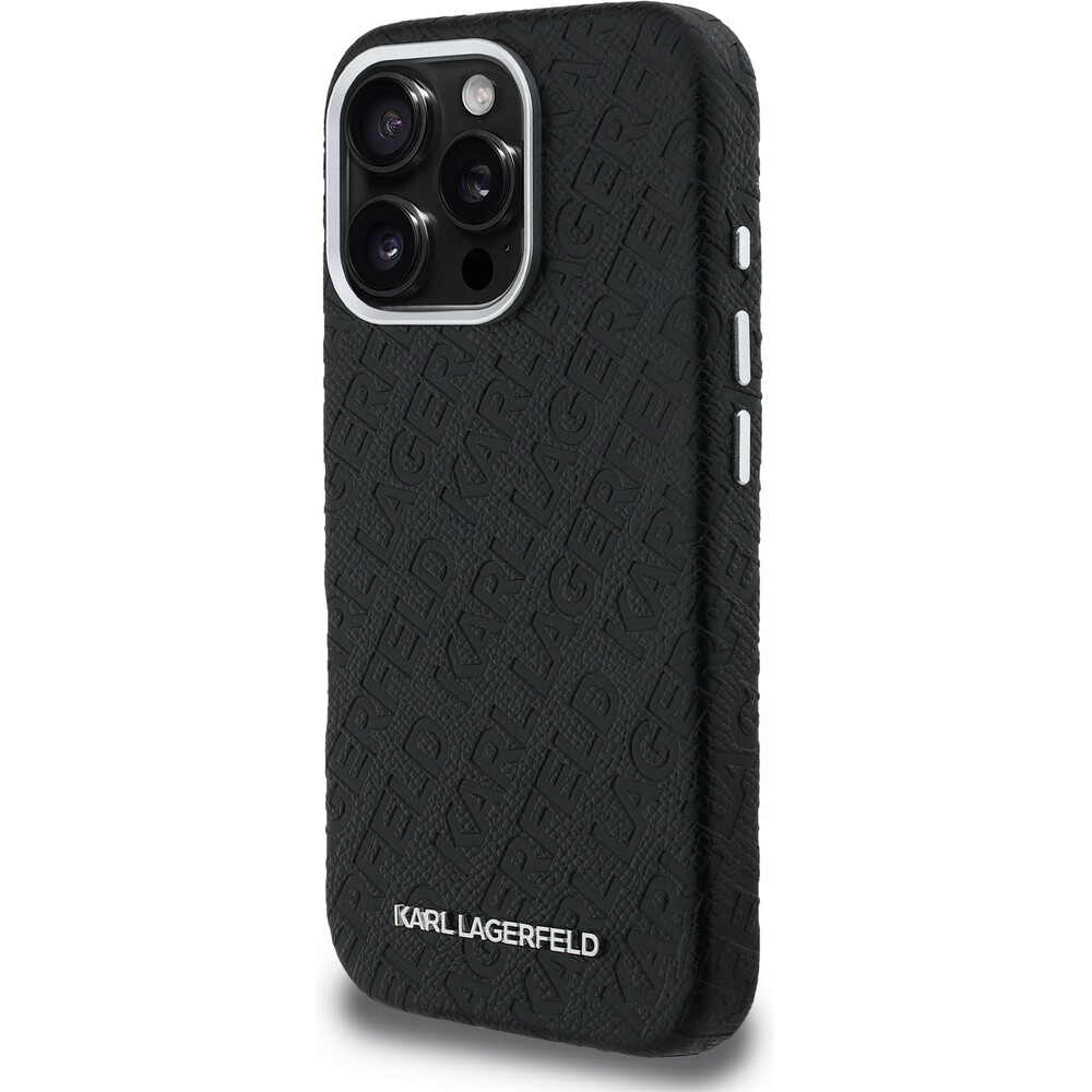 Karl-Lagerfeld-Grained-PU-Repeated-Logo-MagSafe-kryt-iPhone-16-Pro-Max-cerny