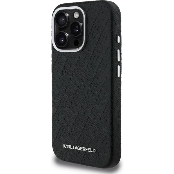 Karl-Lagerfeld-Grained-PU-Repeated-Logo-MagSafe-kryt-iPhone-16-Pro-Max-cerny