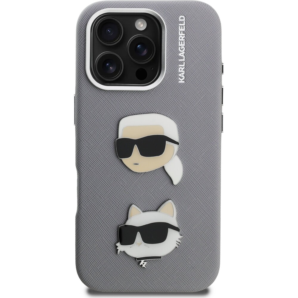 Karl-Lagerfeld-Grained-PU-K-CH-Heads-kryt-iPhone-16-Pro-sedy