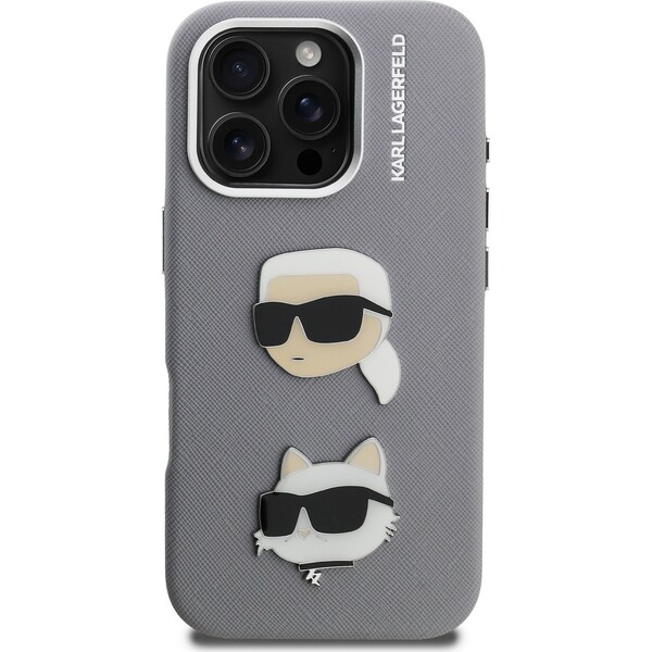 Karl-Lagerfeld-Grained-PU-K-CH-Heads-kryt-iPhone-16-Pro-sedy