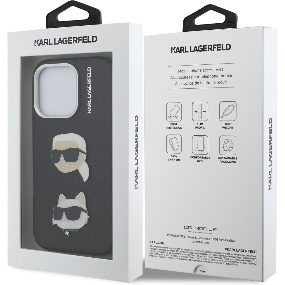 Karl-Lagerfeld-Grained-PU-K-CH-Heads-kryt-iPhone-16-Pro-cerny