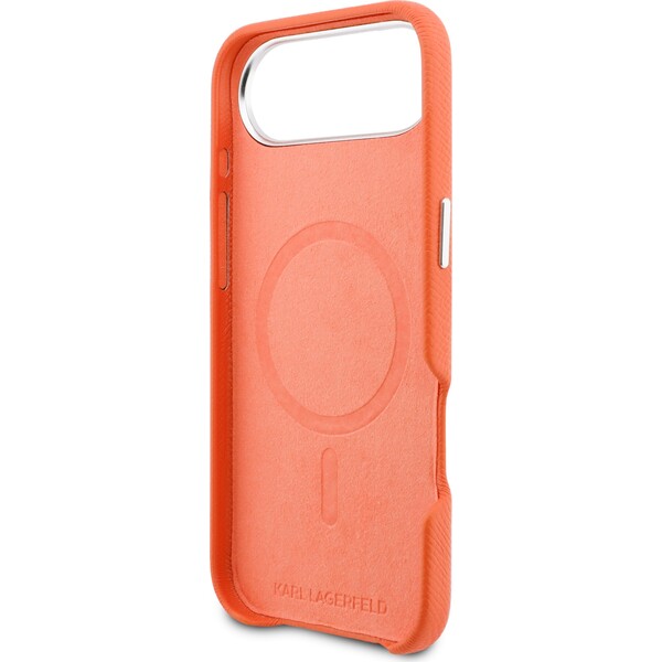 Karl-Lagerfeld-PU-Karl-and-Choupette-Heads-Pins-MagSafe-kryt-iPhone-Air-oranzovy