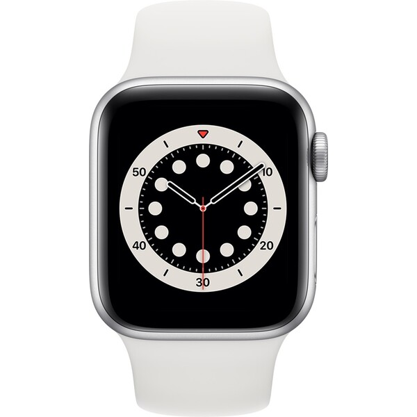 Apple Watch Series 6 40mm stříbrný hliník s bílým sportovním řemínkem