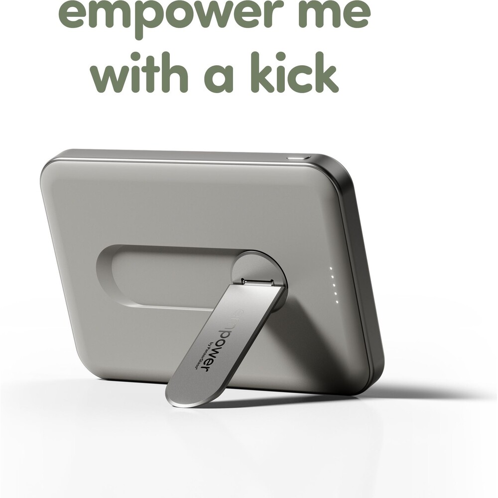 PanzerGlass-empower-bezdratova-Qi2-powerbanka-5000-mAh-MagSafe-otocny-stojanek-seda