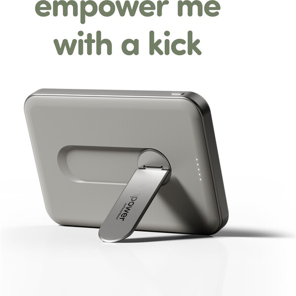 PanzerGlass-empower-bezdratova-Qi2-powerbanka-5000-mAh-MagSafe-otocny-stojanek-seda
