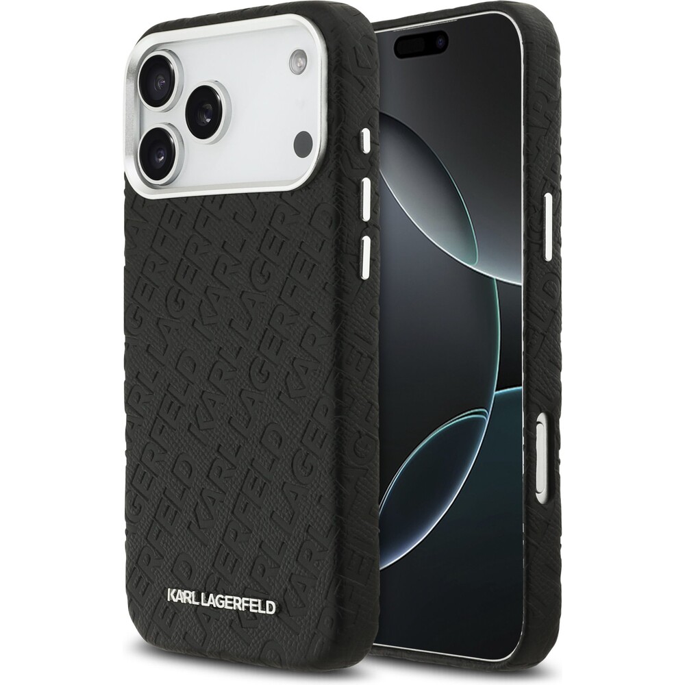Karl-Lagerfeld-Grained-PU-Repeated-Logo-MagSafe-kryt-iPhone-17-Pro-Max-cerny