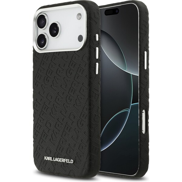 Karl-Lagerfeld-Grained-PU-Repeated-Logo-MagSafe-kryt-iPhone-17-Pro-Max-cerny