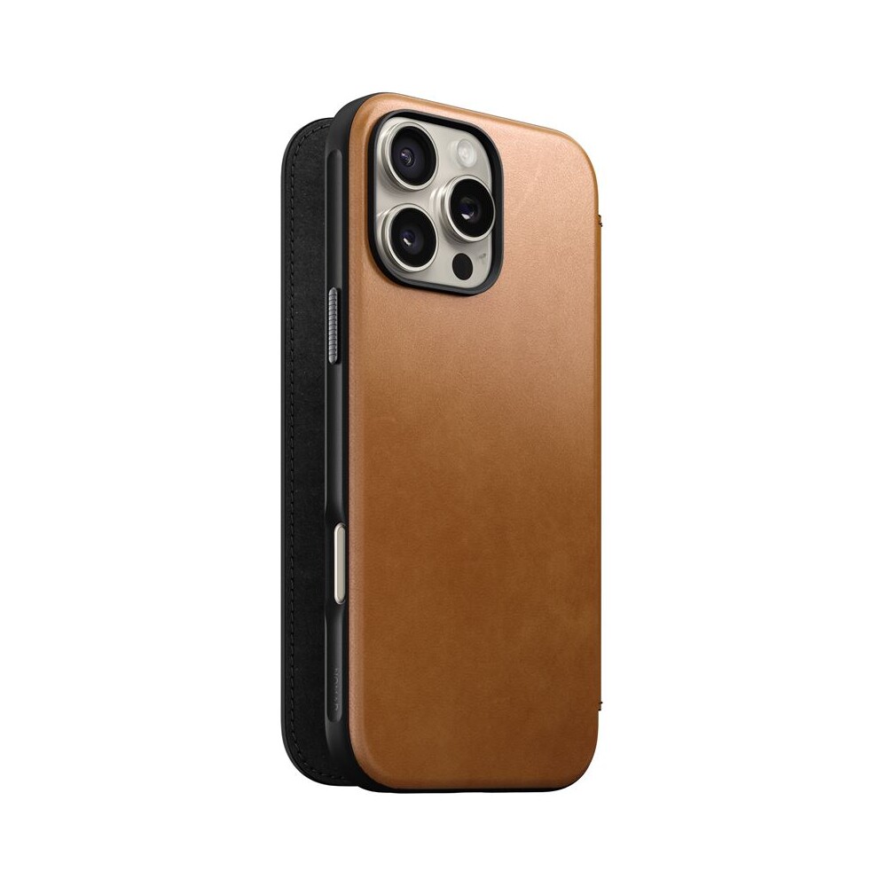 Nomad-Modern-Leather-Folio-MagSafe-pouzdro-iPhone-16-Pro-Max-svetle-hnede
