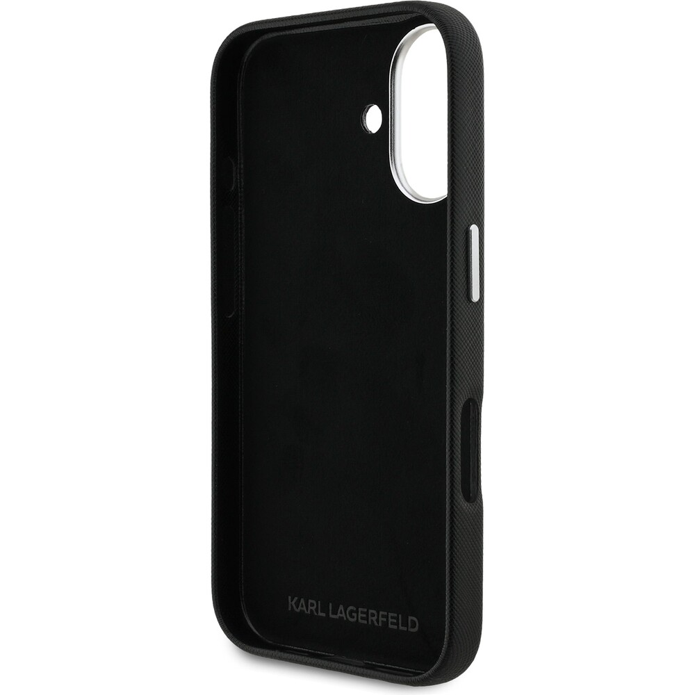 Karl-Lagerfeld-Grained-PU-K-CH-Heads-kryt-iPhone-16-cerny