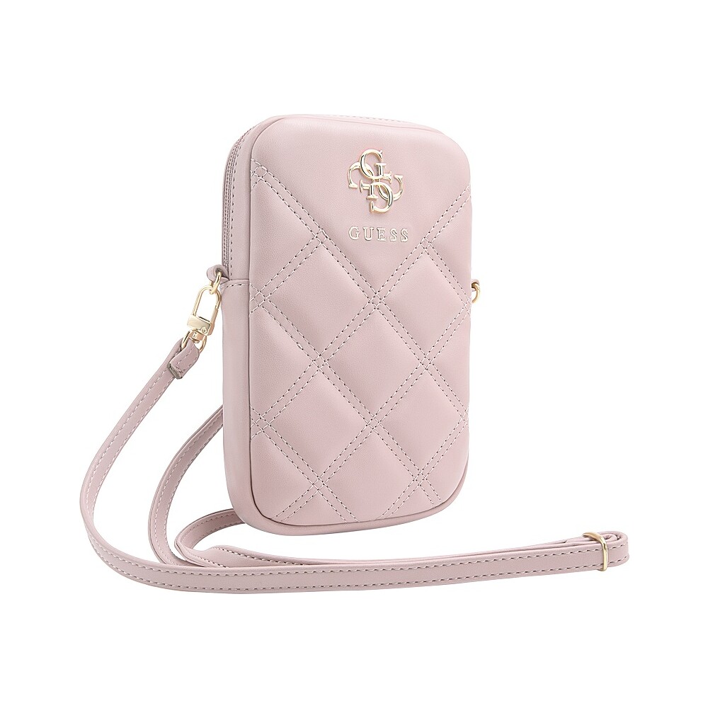 Guess-PU-Quilted-4G-Metal-Logo-Wallet-Phone-Bag-Zipper-ruzovy
