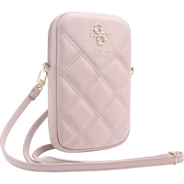 Guess-PU-Quilted-4G-Metal-Logo-Wallet-Phone-Bag-Zipper-ruzovy