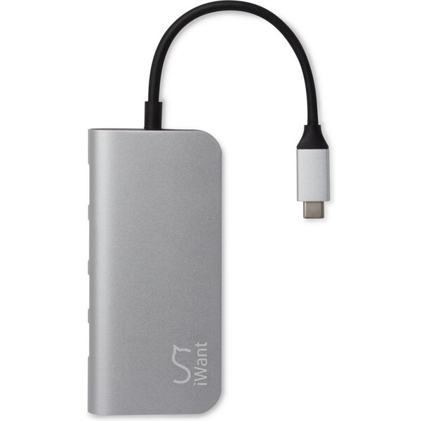 iWant-USB-C-HUB-s-3x-USB-2x-HDMI-Ethernet-SDHC-microSD-USB-C-stribrny