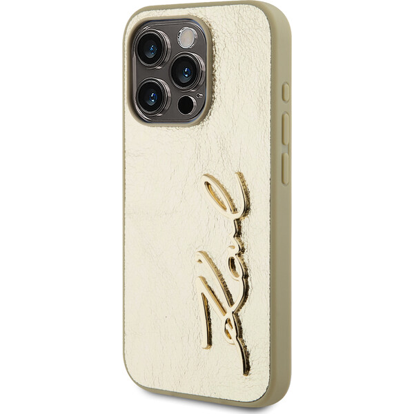 Karl-Lagerfeld-Wrinkled-PU-Signature-Logo-zadni-kryt-iPhone-15-Pro-Max-zlaty