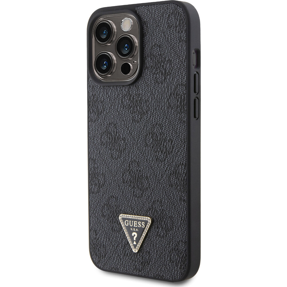 Guess-PU-4G-Strass-Triangle-Metal-Logo-kryt-iPhone-15-Pro-Max-cerny