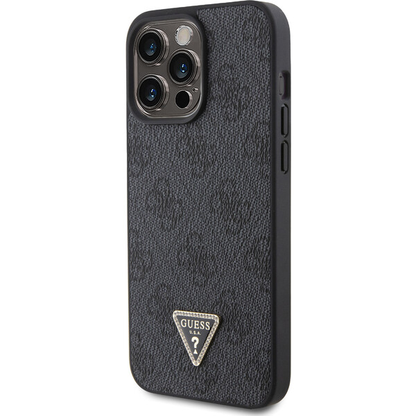 Guess-PU-4G-Strass-Triangle-Metal-Logo-kryt-iPhone-15-Pro-Max-cerny