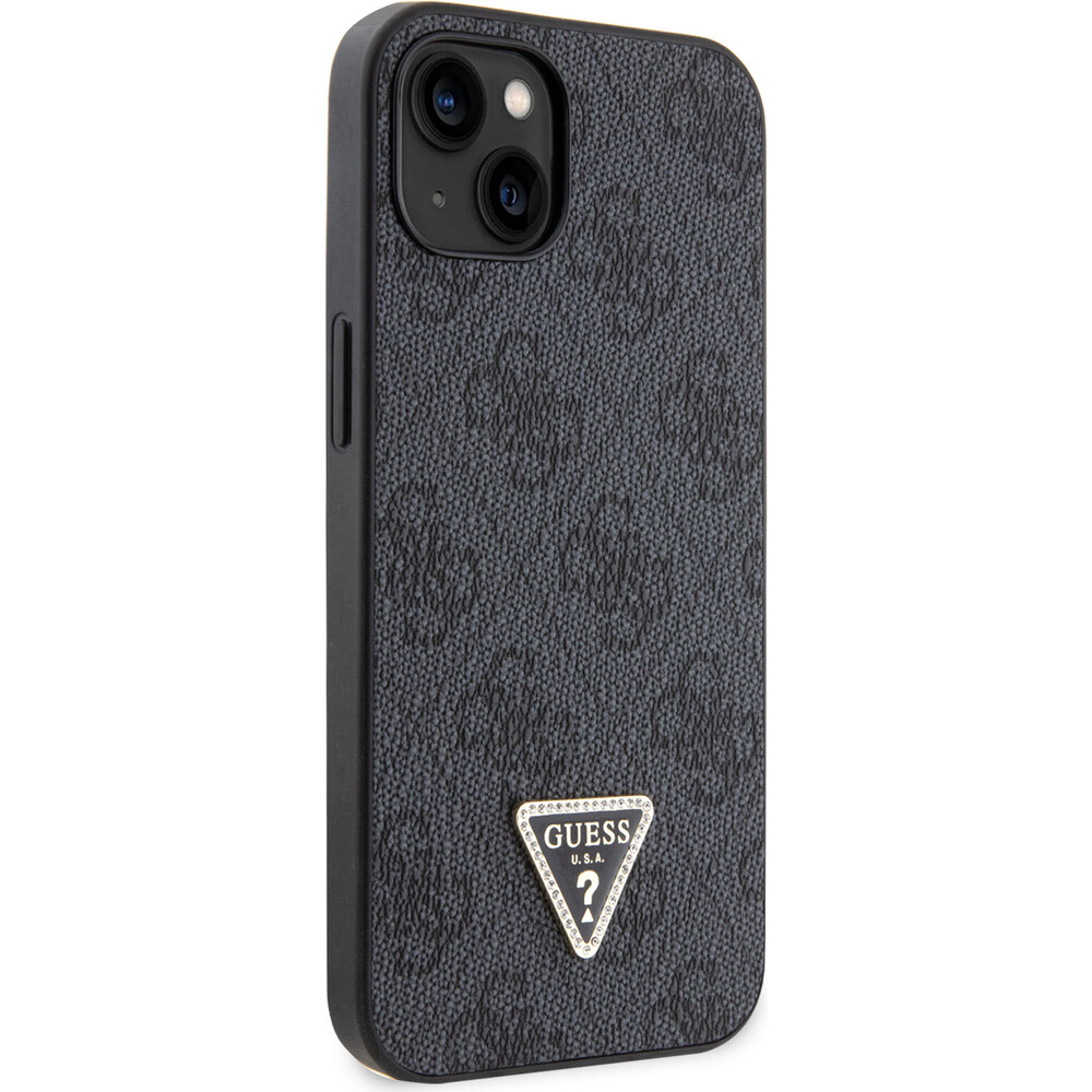 Guess-PU-4G-Strass-Triangle-Metal-Logo-kryt-iPhone-15-cerny