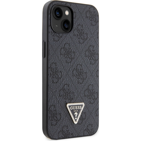 Guess-PU-4G-Strass-Triangle-Metal-Logo-kryt-iPhone-15-cerny