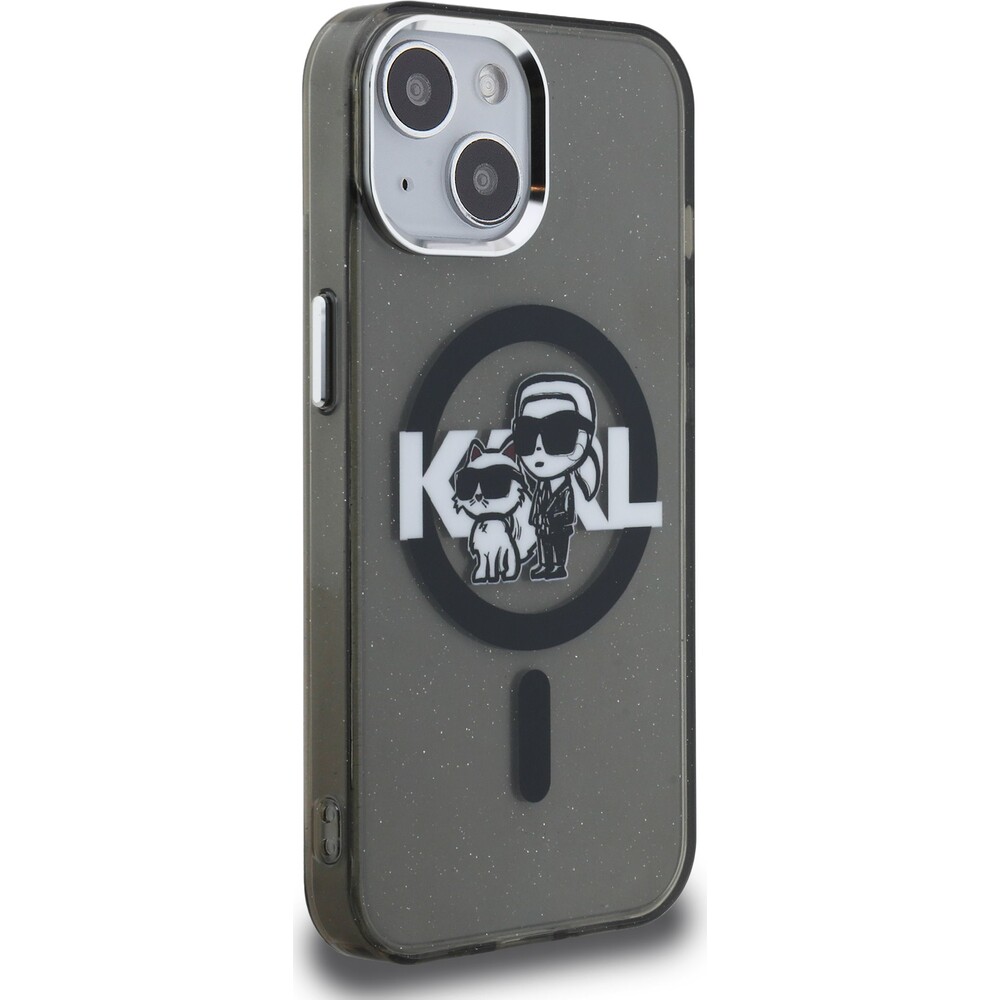 Karl-Lagerfeld-IML-Glitter-Karl-and-Choupette-Sketch-MagSafe-kryt-iPhone-15-cerny