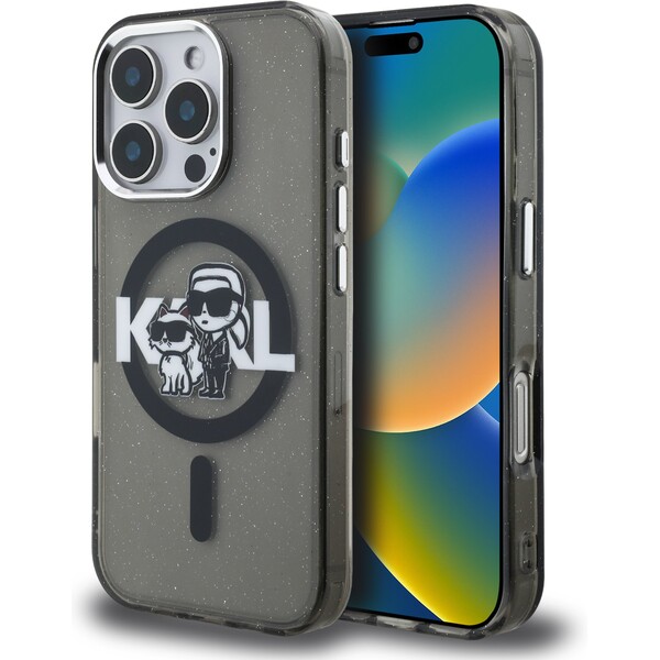 Karl-Lagerfeld-IML-Glitter-Karl-and-Choupette-Sketch-MagSafe-kryt-iPhone-16-Pro-cerny