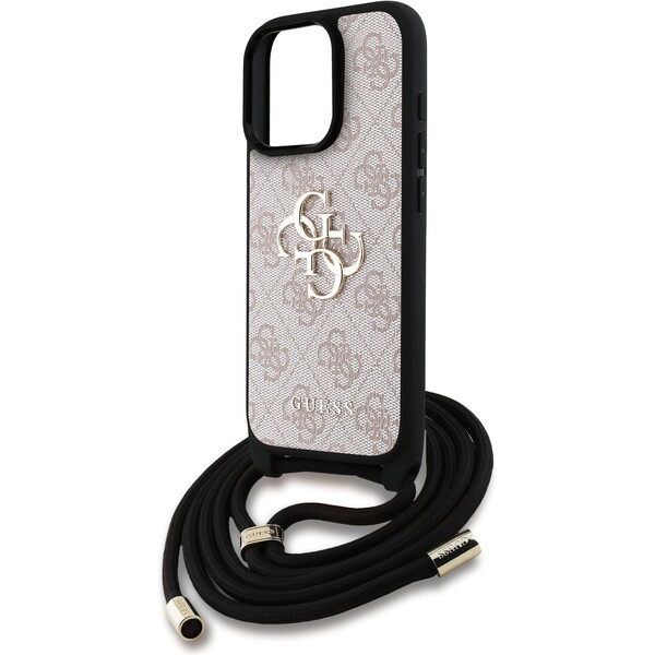 Guess-PU-4G-Metal-Logo-Crossbody-popruh-kryt-iPhone-16-Pro-Max-ruzovy