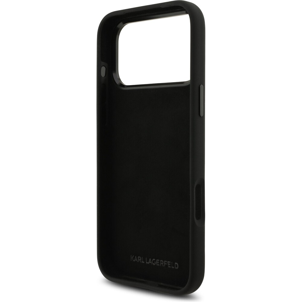 Karl-Lagerfeld-Liquid-Silicone-Metal-Ikonik-kryt-iPhone-17-Pro-Max-cerny