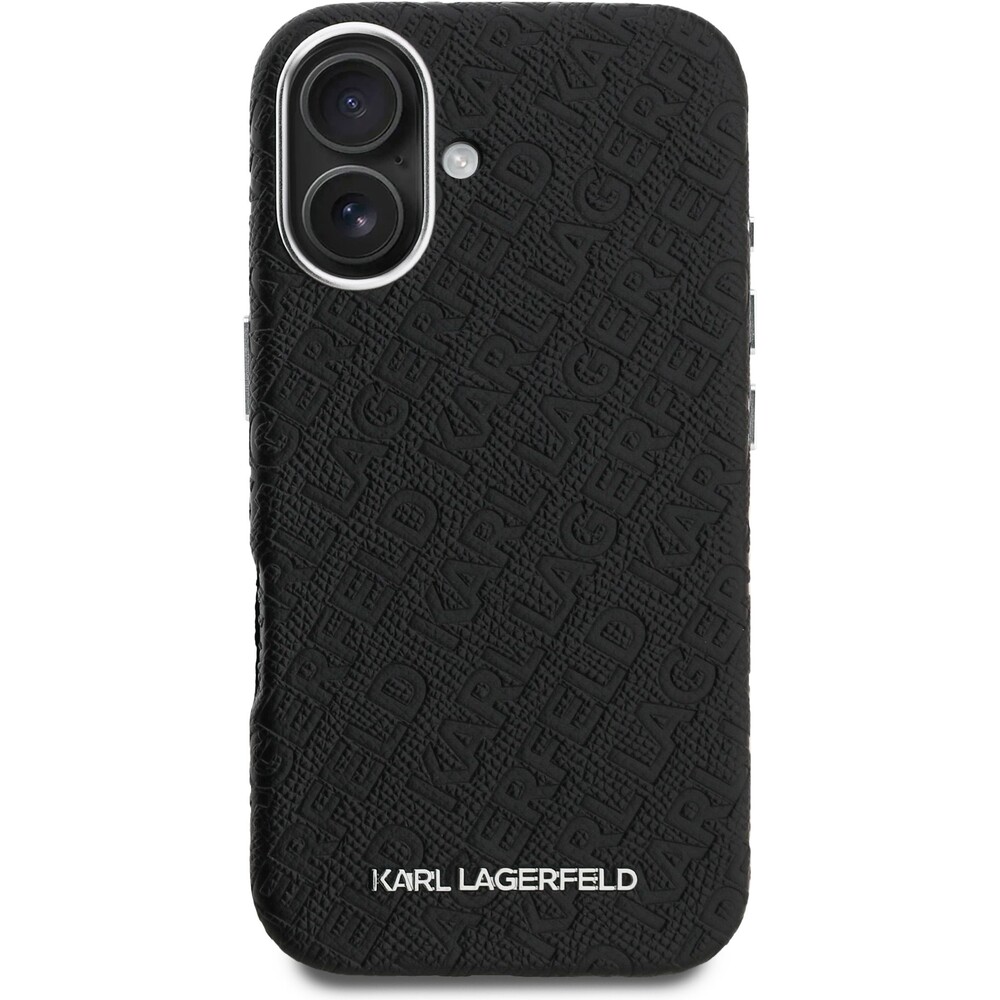 Karl-Lagerfeld-Grained-PU-Repeated-Logo-MagSafe-kryt-iPhone-16-cerny