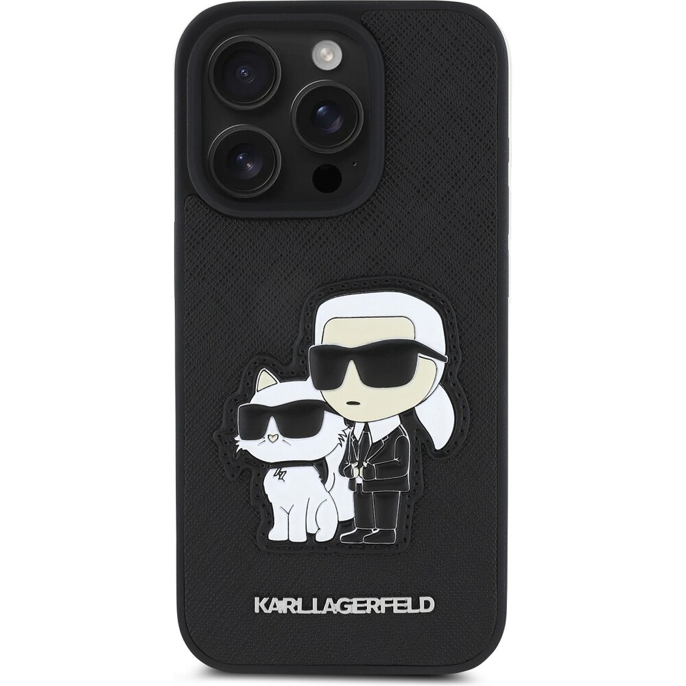 Karl-Lagerfeld-PU-Saffiano-Karl-and-Choupette-kryt-iPhone-15-Pro-cerny