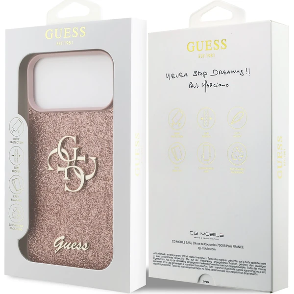 Guess-PU-Fixed-Glitter-4G-Metal-Logo-kryt-iPhone-17-Pro-Max-ruzovy