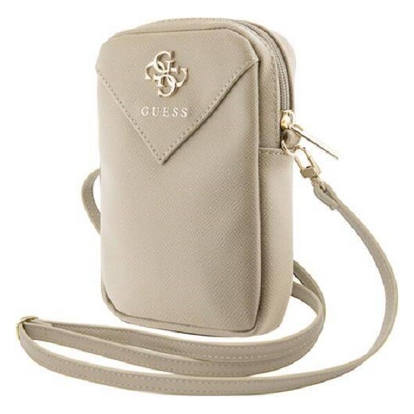 Guess-PU-Grained-4G-Metal-Logo-taska-na-telefon-se-zipem-zlata