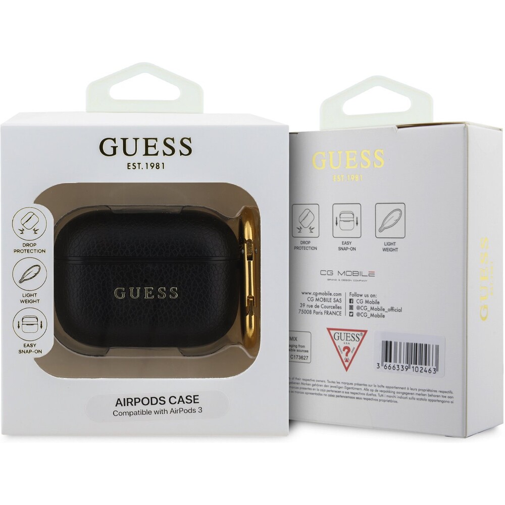 Guess-PU-Grained-Classic-Logo-pouzdro-pro-AirPods-3-cerne