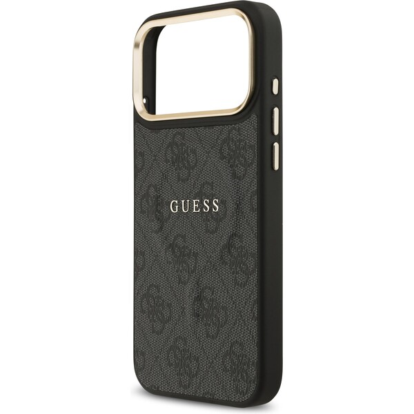 Guess-PU-Leather-4G-Gold-Frame-MagSafe-kryt-iPhone-17-Pro-Max-cerny
