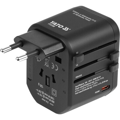 Vasco Yato univerzální cestovní adaptér, PD USB-C, QC3.0 USB-A,
